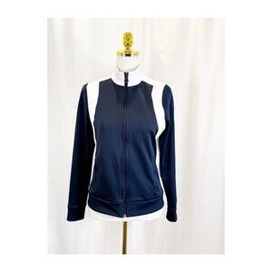 Tory Burch Tory Sport Colorblock Tech Knit Track Jacket Navy White Size M Zip-Up